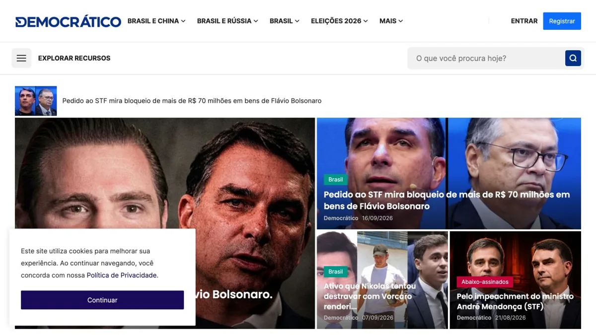 Captura do portal de notícias Democrático News